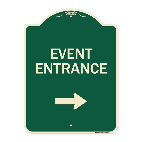 Signmission Event Entrance With Right Arrow Heavy-Gauge Aluminum Architectural Sign, 24" H, G-1824-24088 A-DES-G-1824-24088 - main